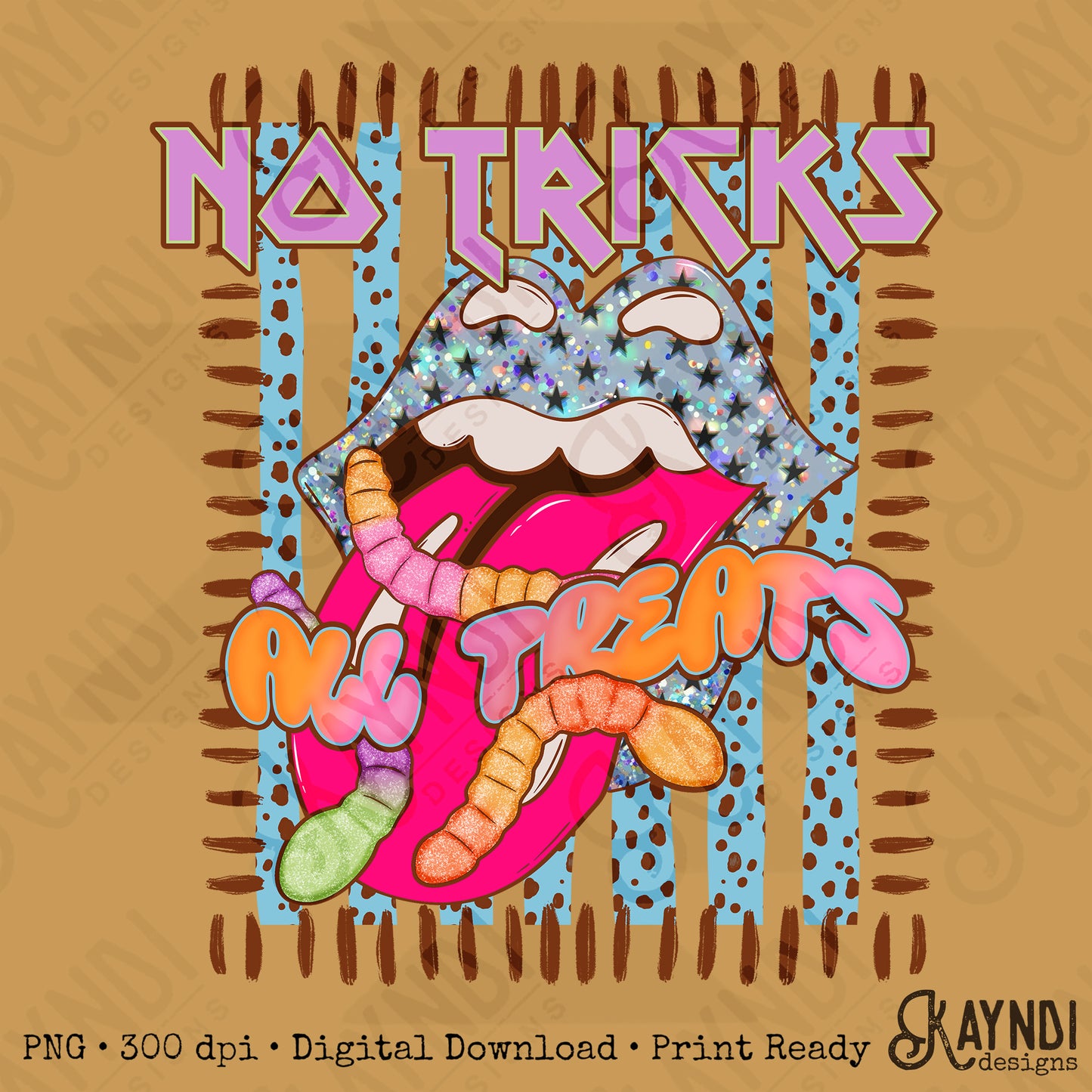 No Tricks All Treats Brown PNG Digital Download Sublimation DTF Print Candy Lips Stripes Halloween