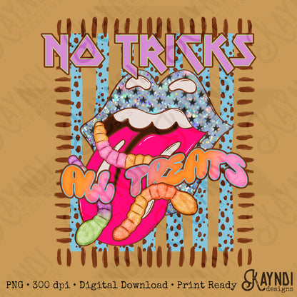 No Tricks All Treats Brown PNG Digital Download Sublimation DTF Print Candy Lips Stripes Halloween