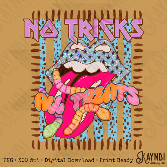 No Tricks All Treats Brown PNG Digital Download Sublimation DTF Print Candy Lips Stripes Halloween