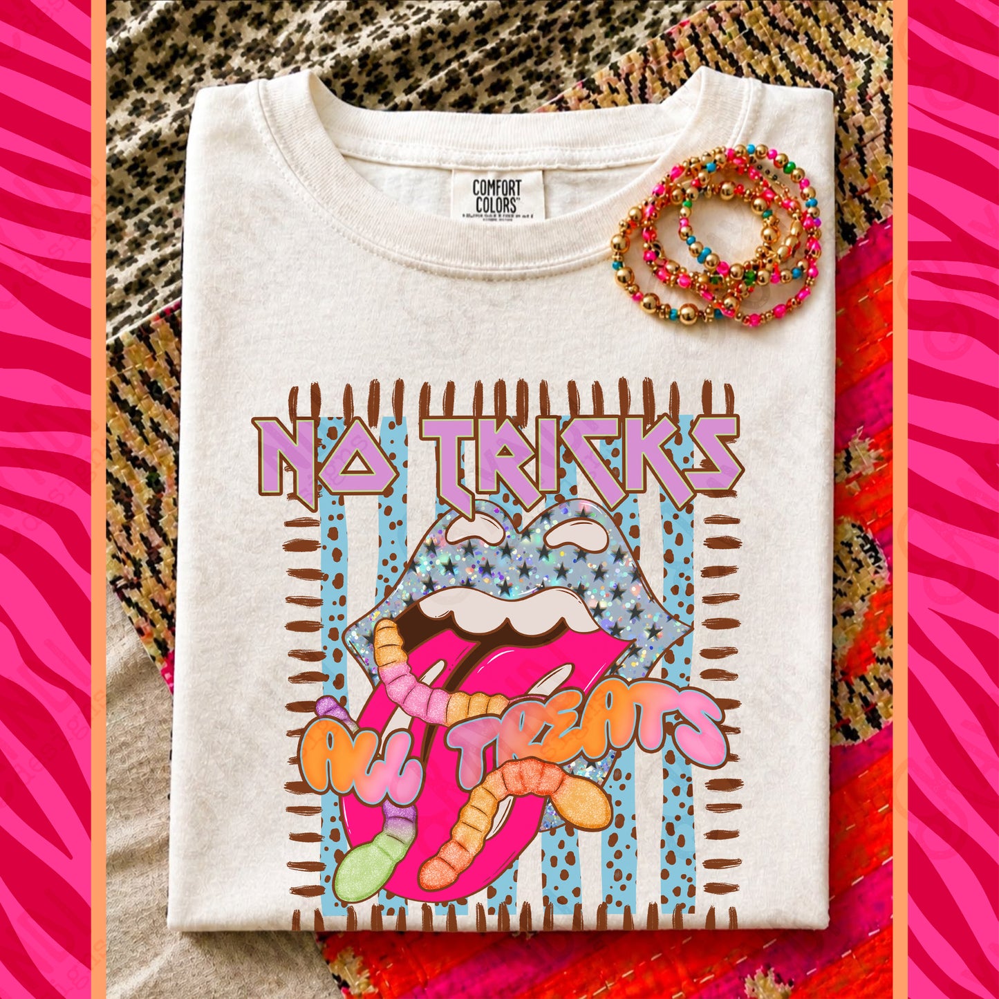 No Tricks All Treats Brown PNG Digital Download Sublimation DTF Print Candy Lips Stripes Halloween