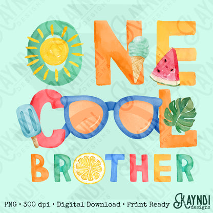 One Cool Brother PNG Digital Download Sublimation DTF Print Summer Color Fun