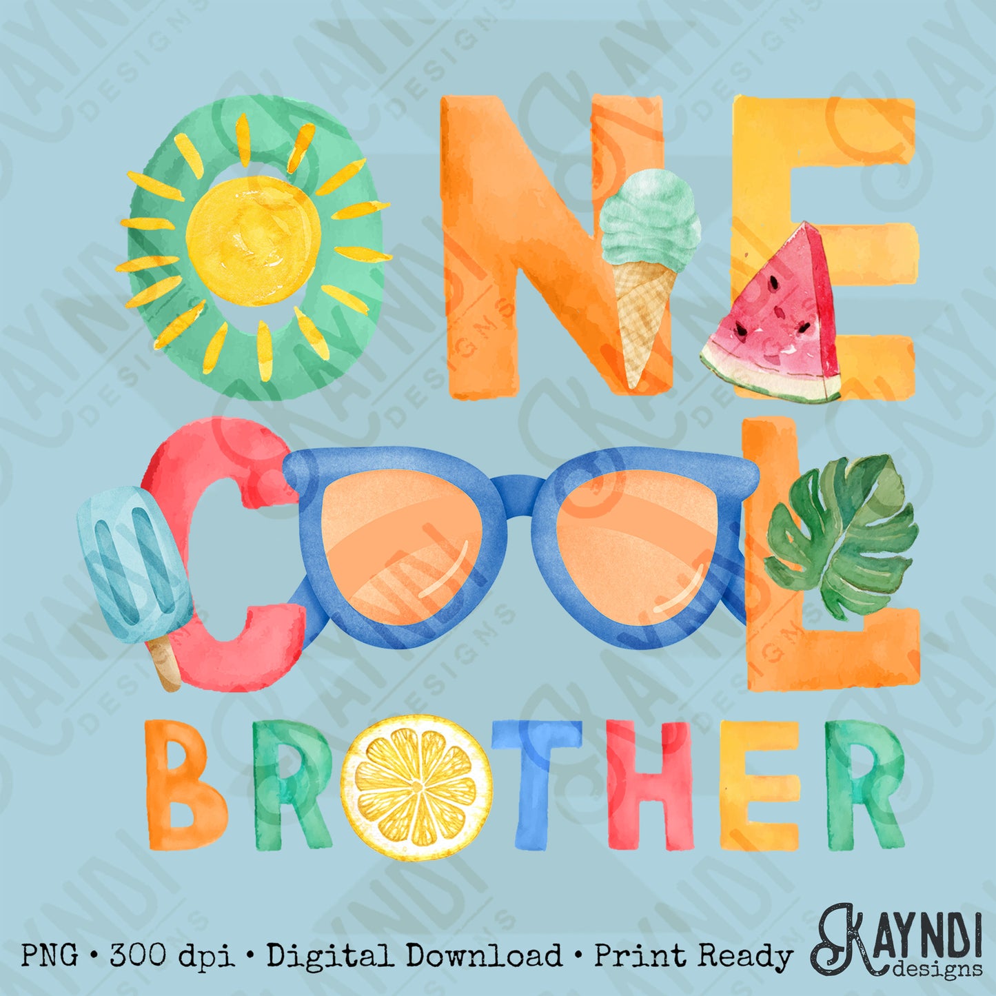 One Cool Brother PNG Digital Download Sublimation DTF Print Summer Color Fun
