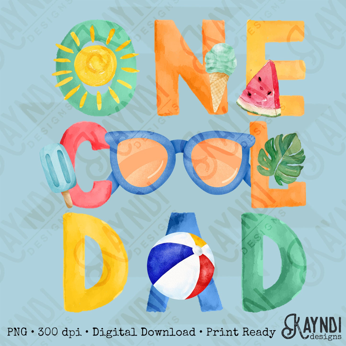 One Cool Dad PNG Digital Download Sublimation DTF Print Summer Color Fun