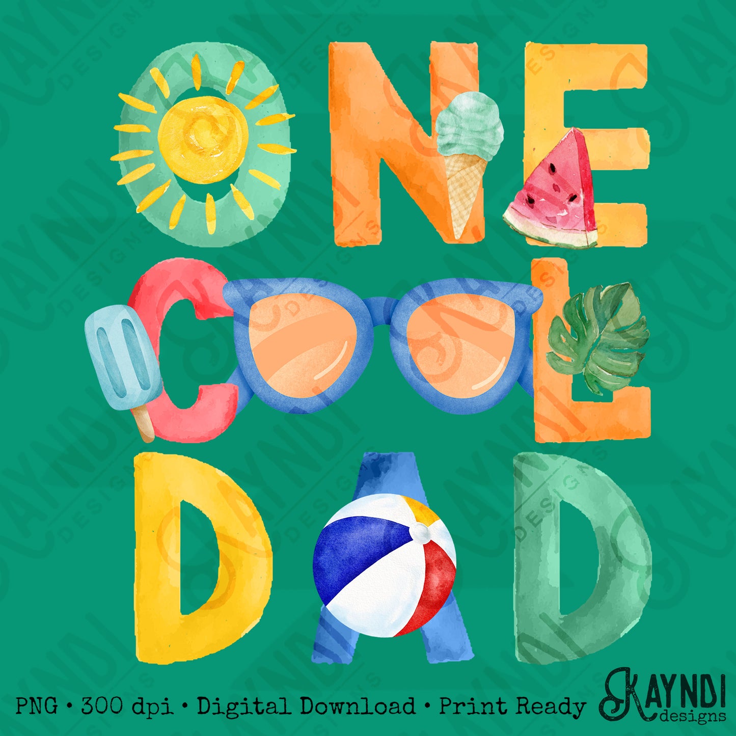 One Cool Dad PNG Digital Download Sublimation DTF Print Summer Color Fun