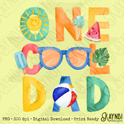One Cool Dad PNG Digital Download Sublimation DTF Print Summer Color Fun