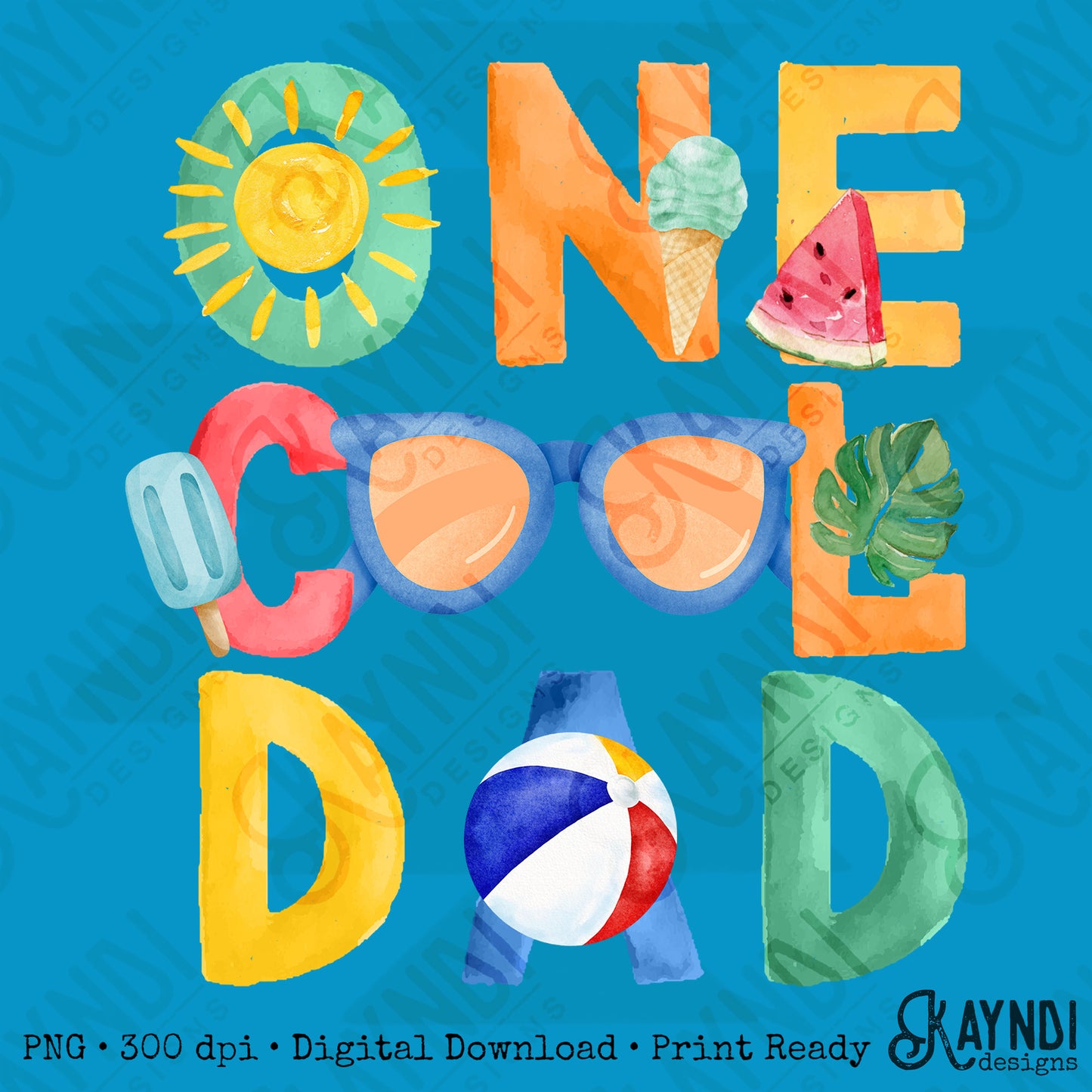One Cool Dad PNG Digital Download Sublimation DTF Print Summer Color Fun