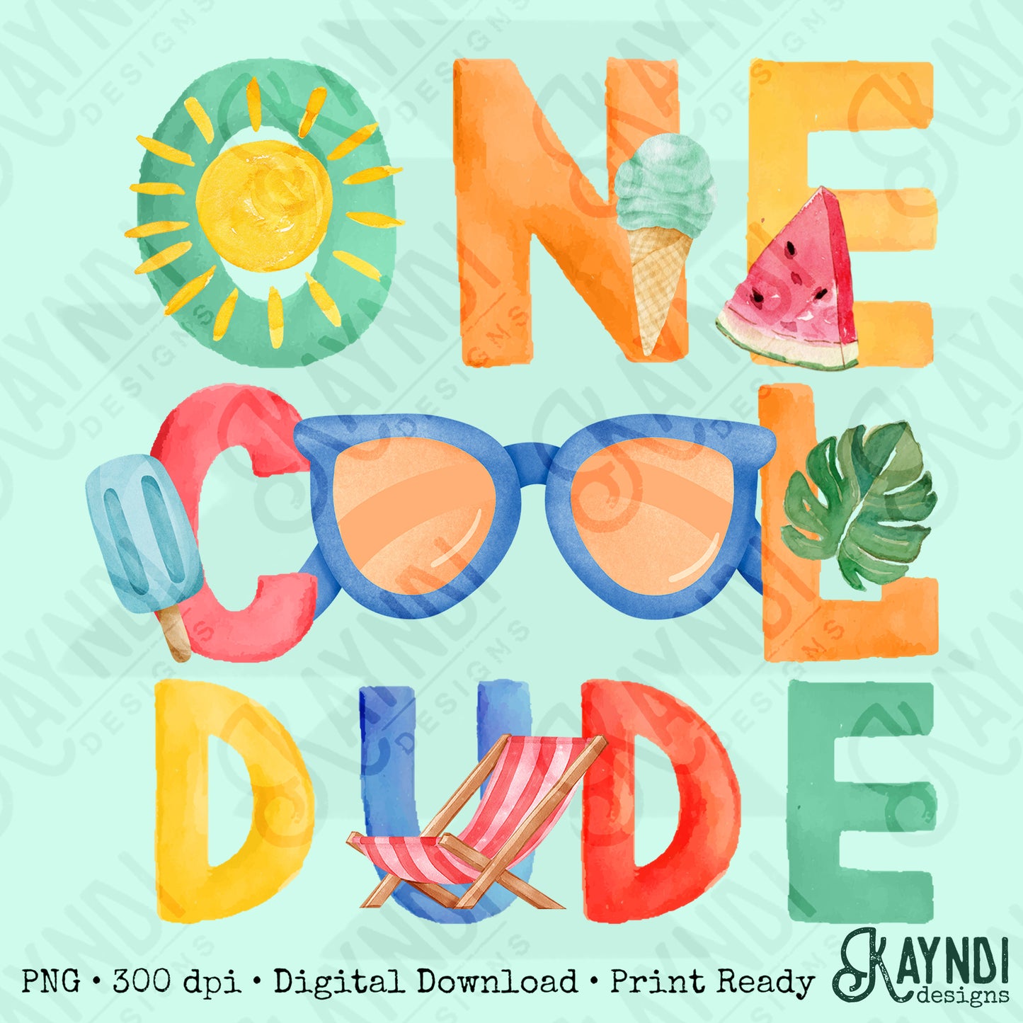 One Cool Dude PNG Digital Download Sublimation DTF Print Summer Color Fun