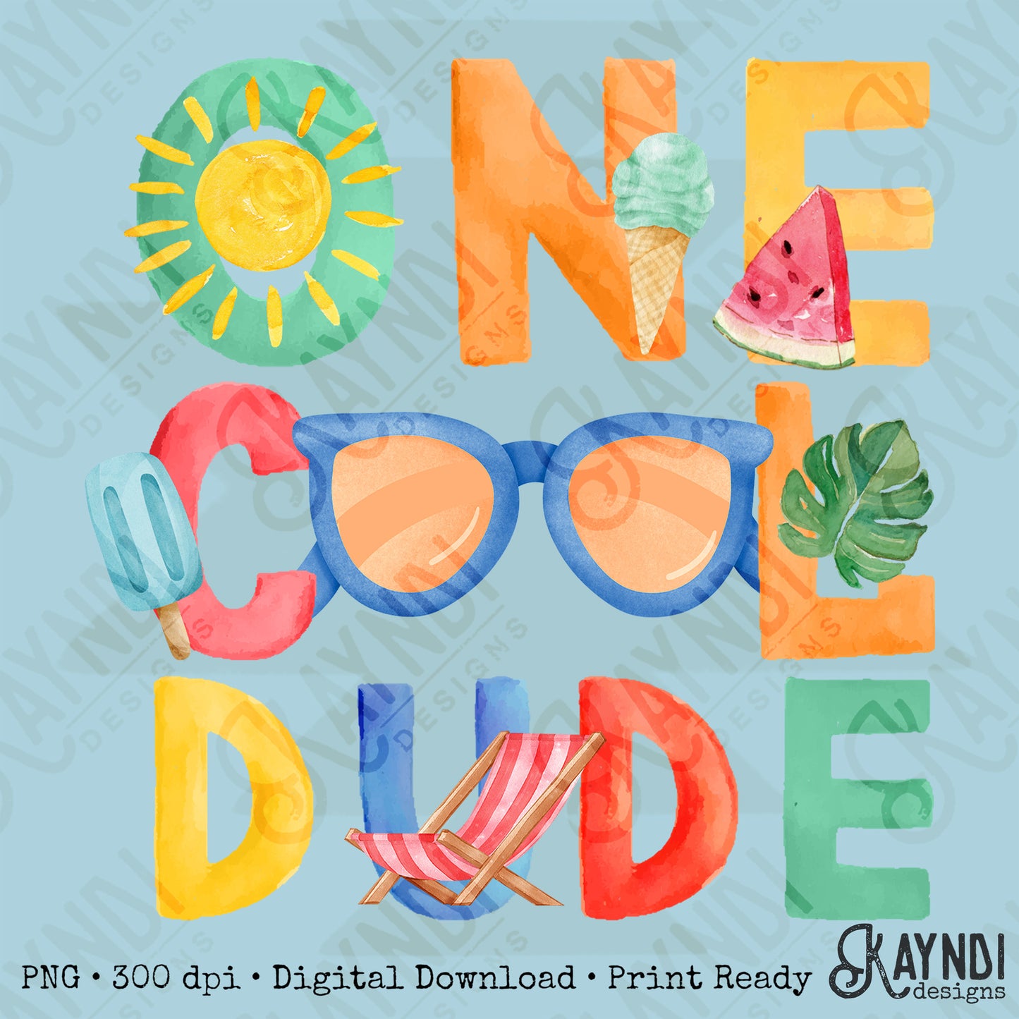One Cool Dude PNG Digital Download Sublimation DTF Print Summer Color Fun