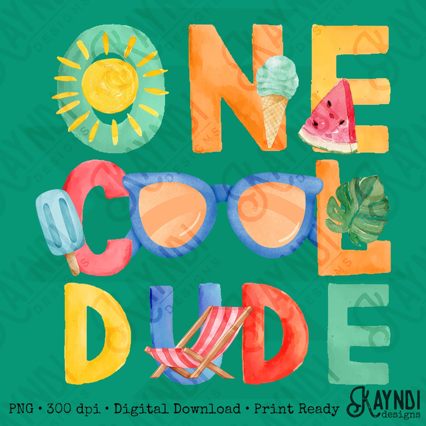 One Cool Dude PNG Digital Download Sublimation DTF Print Summer Color Fun