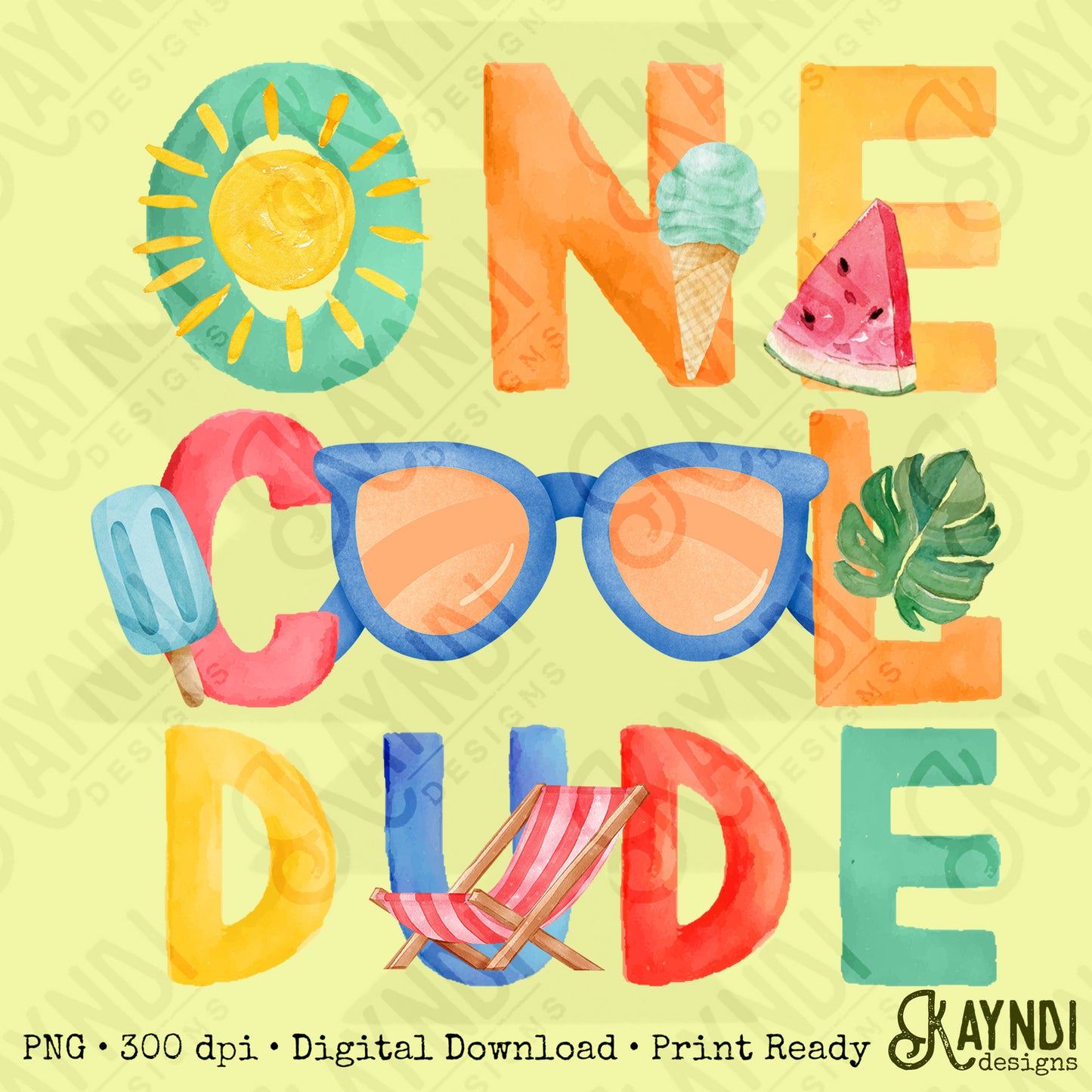 One Cool Dude PNG Digital Download Sublimation DTF Print Summer Color Fun