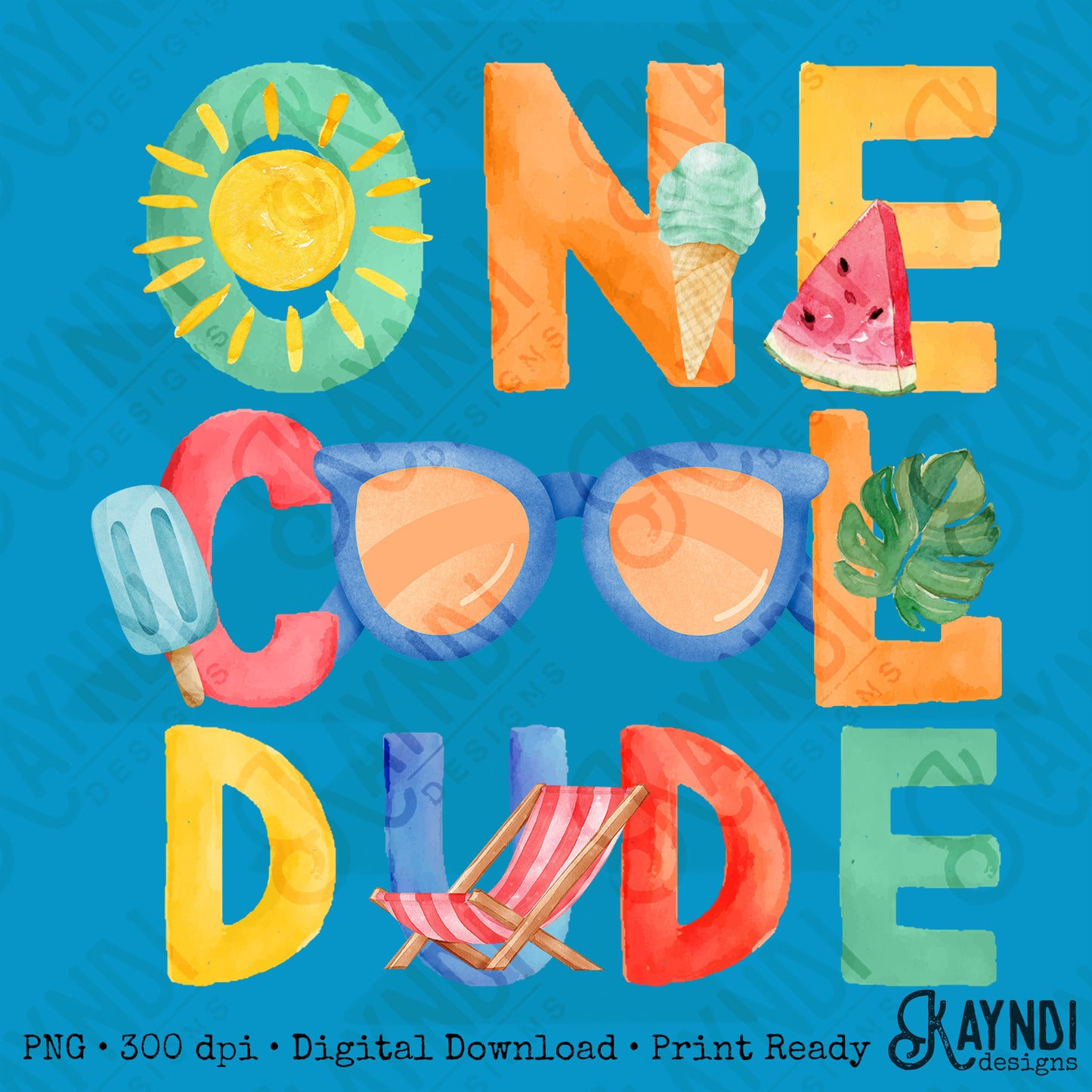 One Cool Dude PNG Digital Download Sublimation DTF Print Summer Color Fun