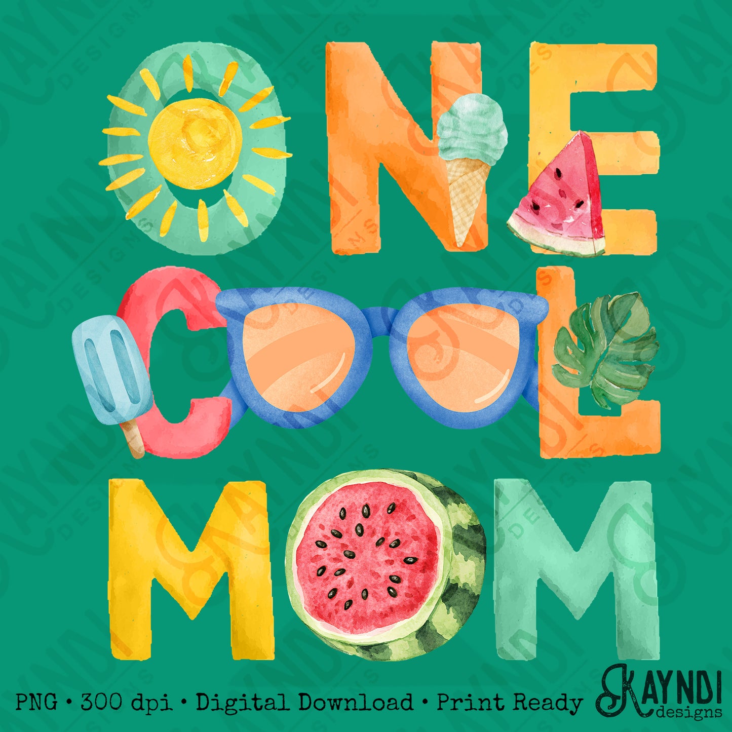 One Cool Mom PNG Digital Download Sublimation DTF Print Summer Color Fun
