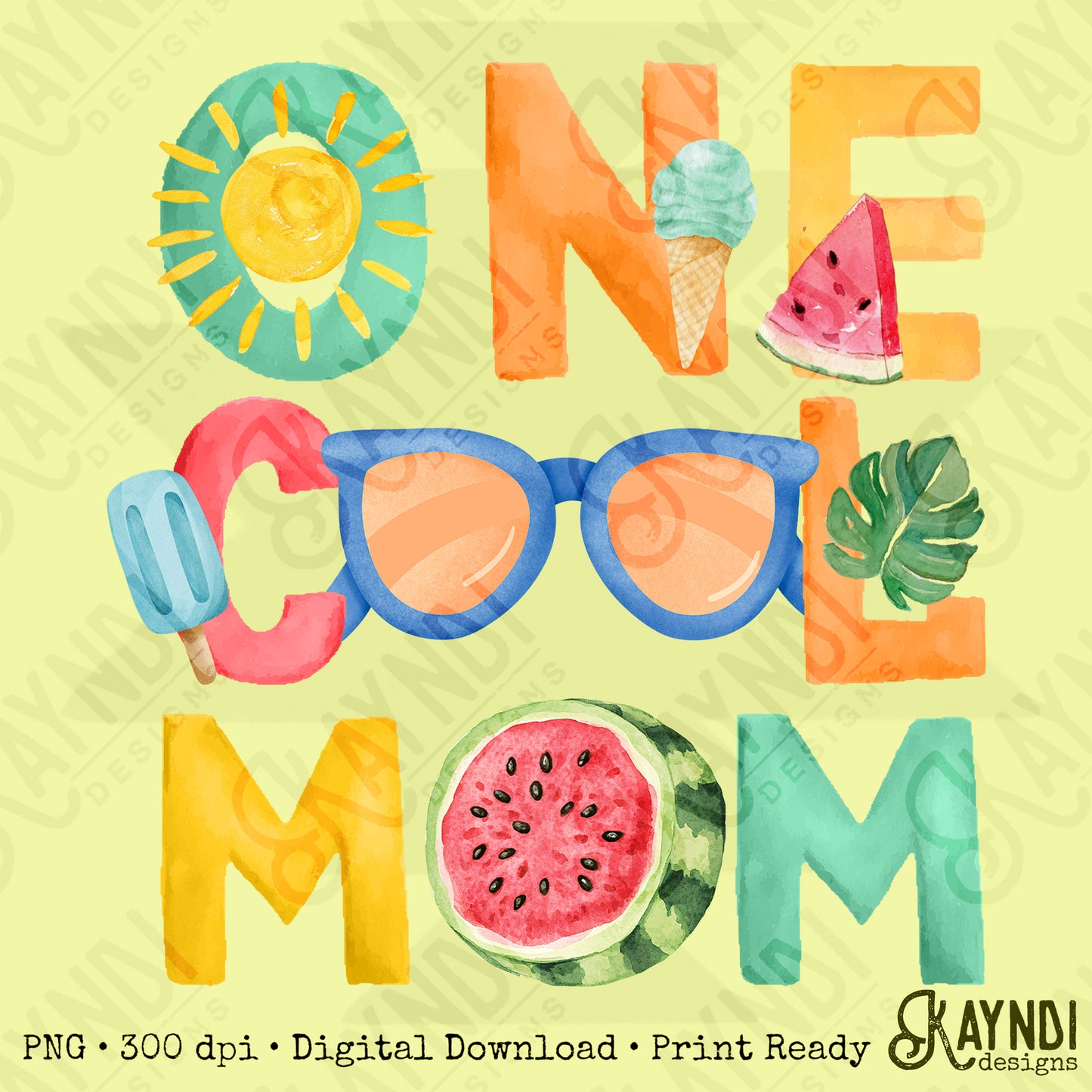 One Cool Mom PNG Digital Download Sublimation DTF Print Summer Color Fun