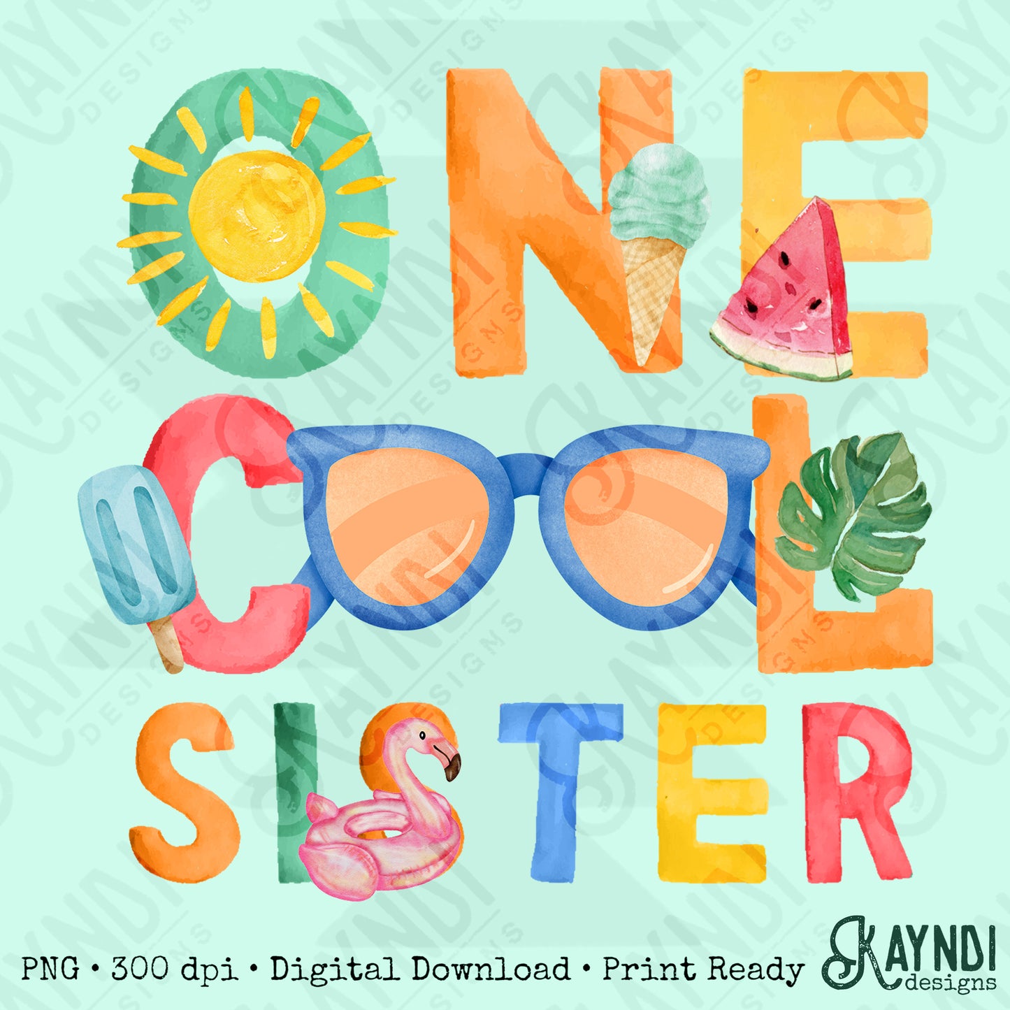 One Cool Sister PNG Digital Download Sublimation DTF Print Summer Color Fun