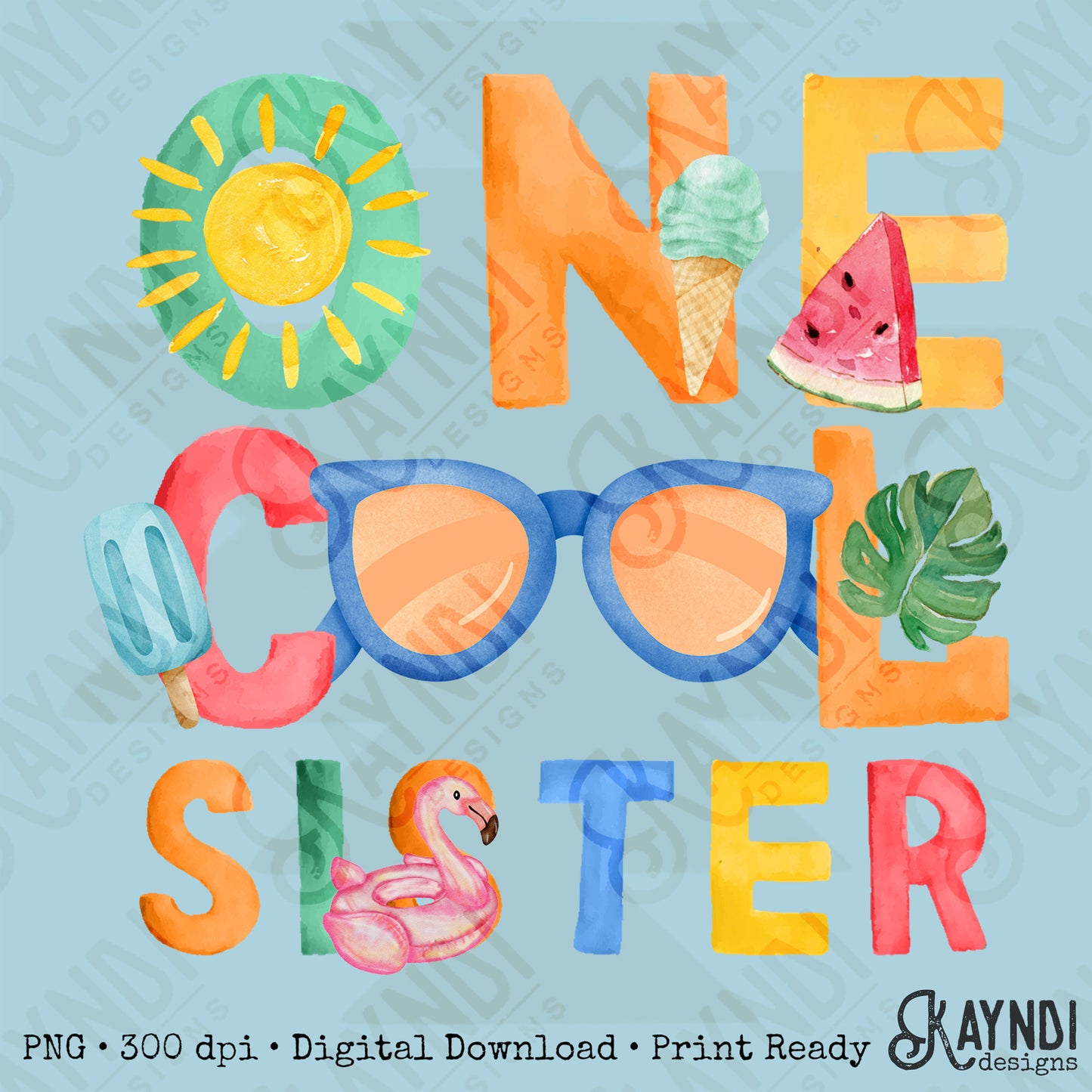 One Cool Sister PNG Digital Download Sublimation DTF Print Summer Color Fun