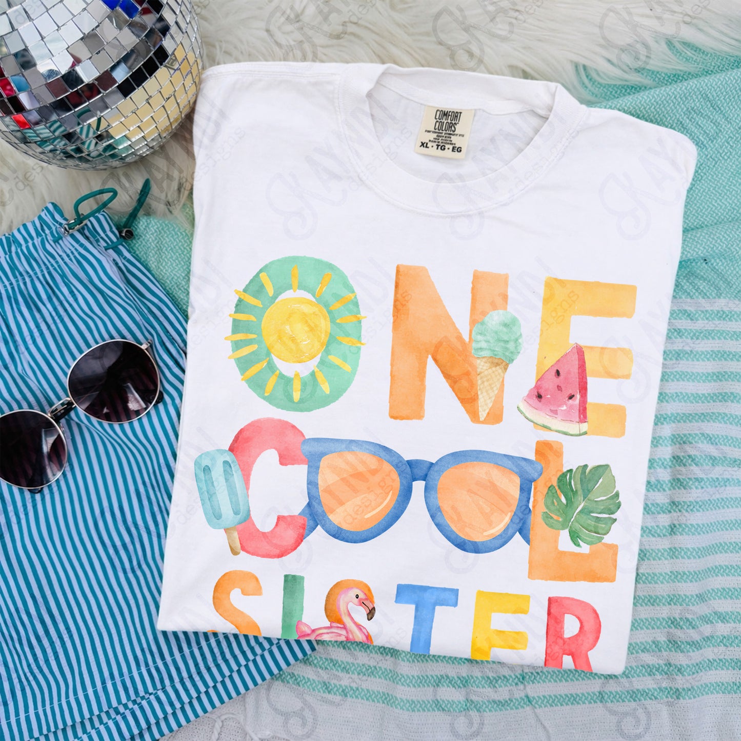 One Cool Sister PNG Digital Download Sublimation DTF Print Summer Color Fun