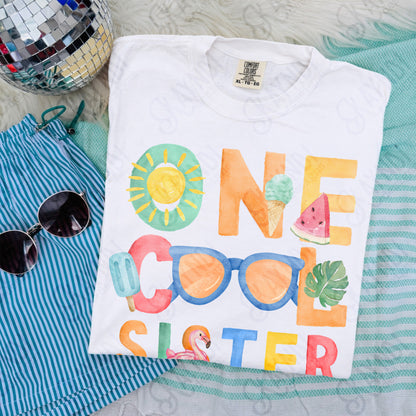 One Cool Sister PNG Digital Download Sublimation DTF Print Summer Color Fun