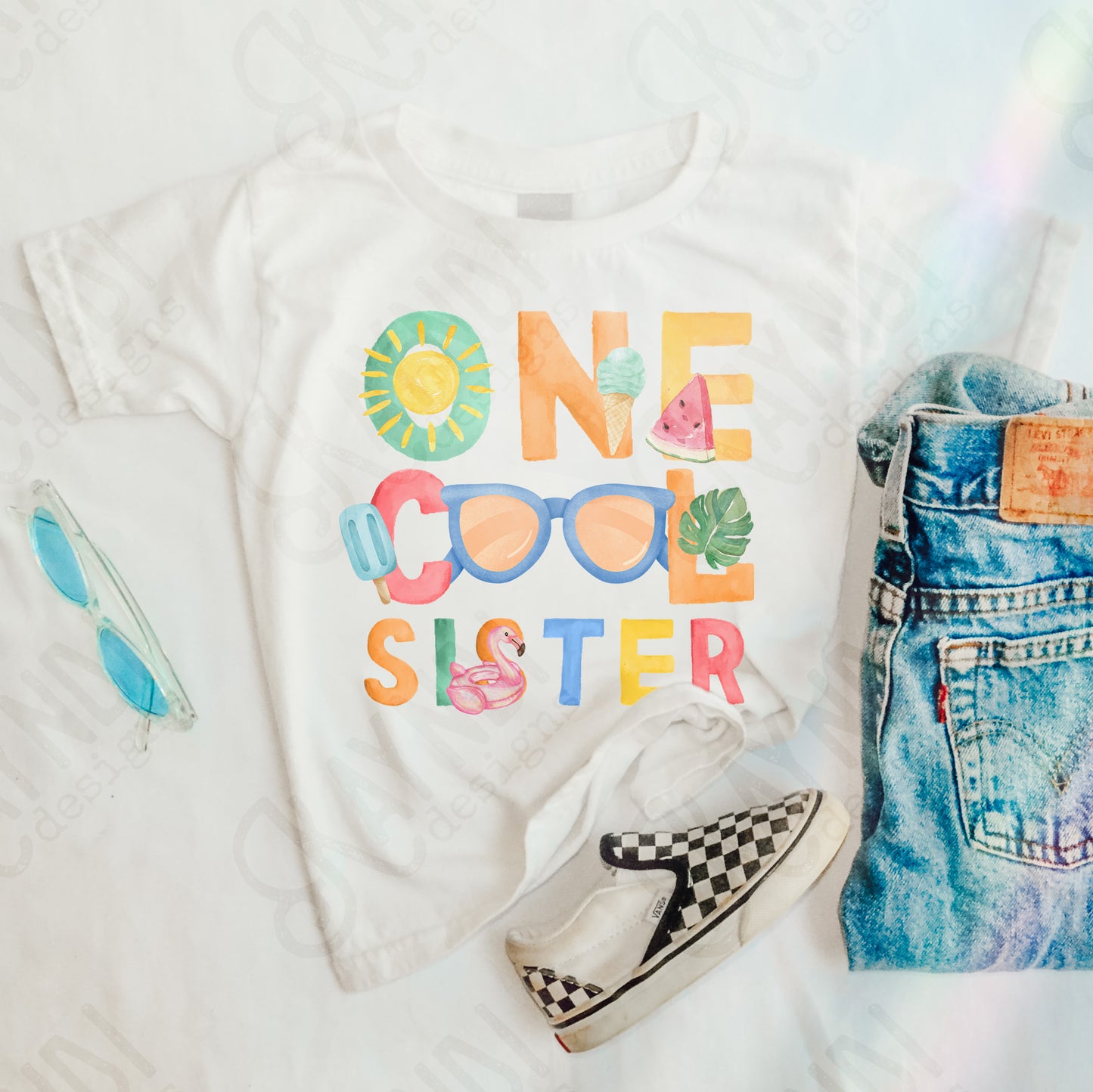 One Cool Sister PNG Digital Download Sublimation DTF Print Summer Color Fun