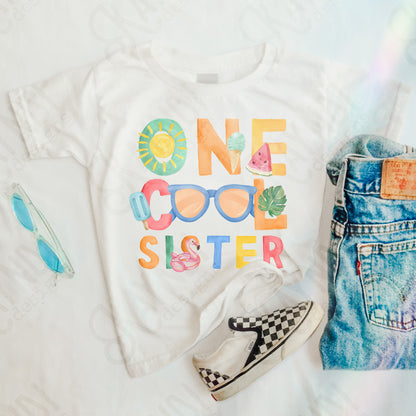 One Cool Sister PNG Digital Download Sublimation DTF Print Summer Color Fun