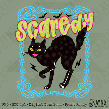 Scaredy Cat PNG Digital Download Sublimation DTF Print Spooky Star Neon