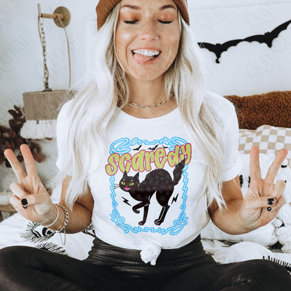 Scaredy Cat PNG Digital Download Sublimation DTF Print Spooky Star Neon