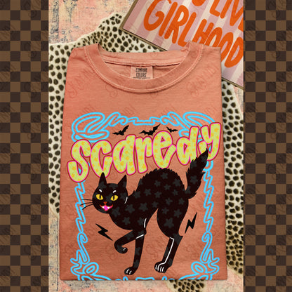 Scaredy Cat PNG Digital Download Sublimation DTF Print Spooky Star Neon