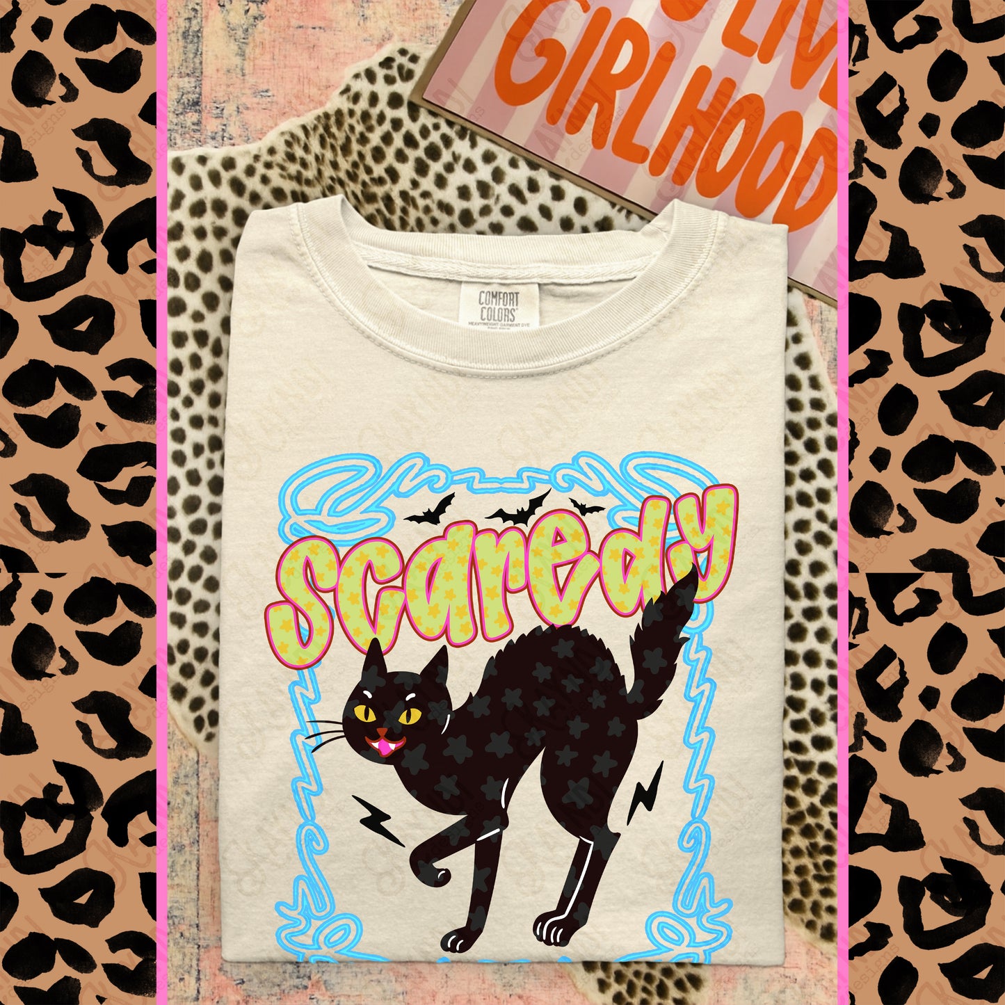 Scaredy Cat PNG Digital Download Sublimation DTF Print Spooky Star Neon