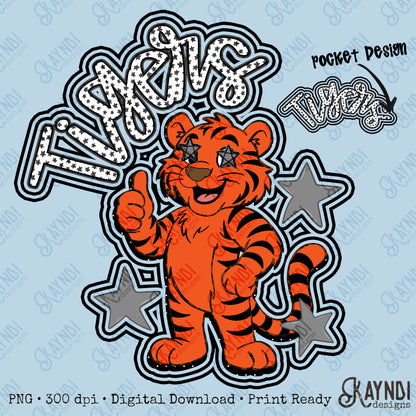Friendly Mascot Tiger Black Neutral PNG Digital Download Sublimation DTF Print Preppy Colorful Mascot Spirit