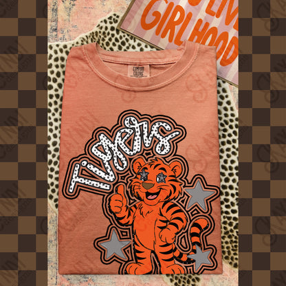 Friendly Mascot Tiger Black Neutral PNG Digital Download Sublimation DTF Print Preppy Colorful Mascot Spirit