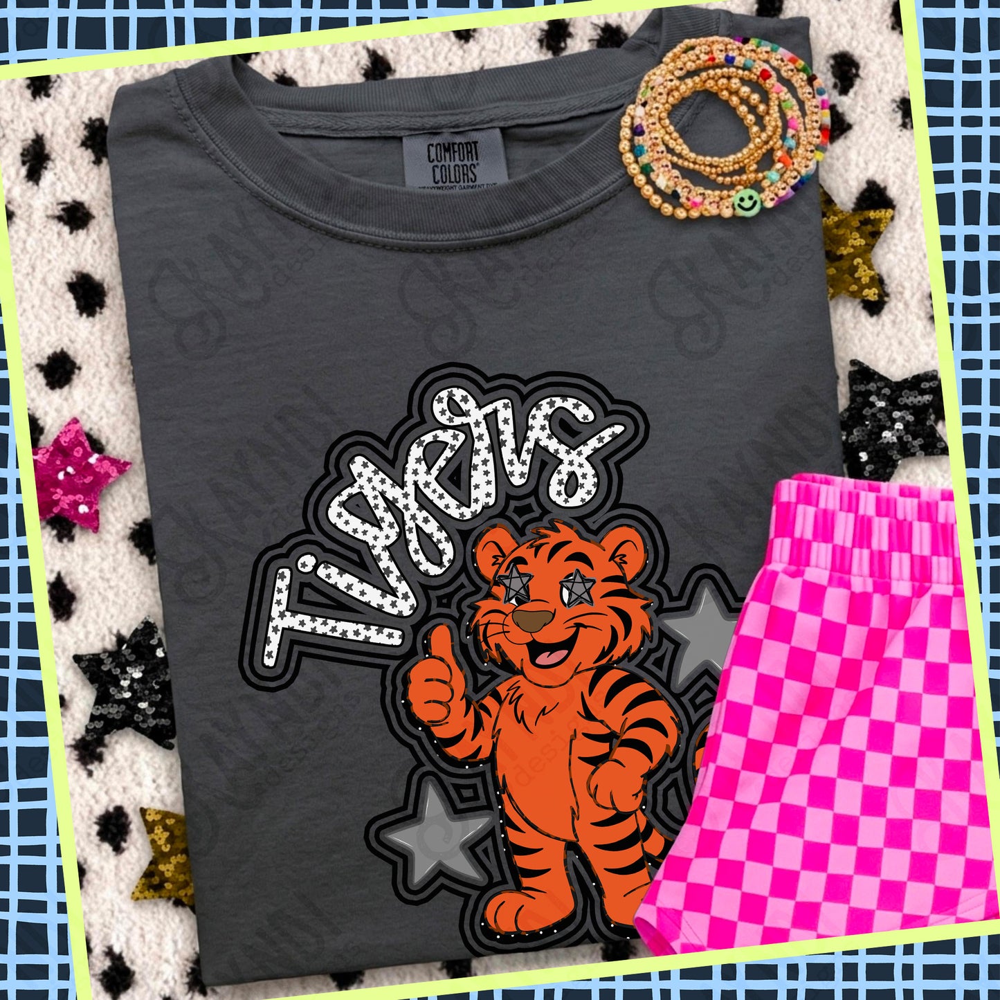 Friendly Mascot Tiger Black Neutral PNG Digital Download Sublimation DTF Print Preppy Colorful Mascot Spirit