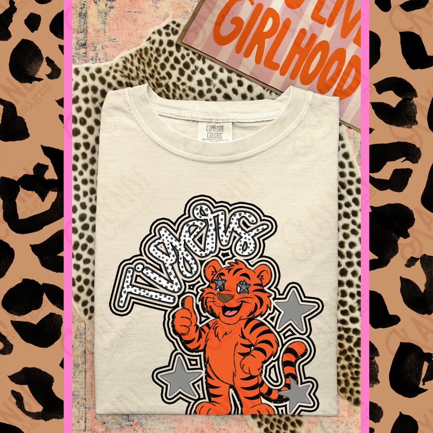 Friendly Mascot Tiger Black Neutral PNG Digital Download Sublimation DTF Print Preppy Colorful Mascot Spirit