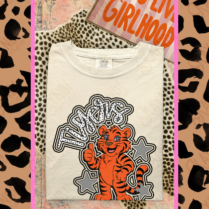 Friendly Mascot Tiger Black Neutral PNG Digital Download Sublimation DTF Print Preppy Colorful Mascot Spirit