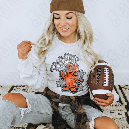 Friendly Mascot Tiger Black Neutral PNG Digital Download Sublimation DTF Print Preppy Colorful Mascot Spirit