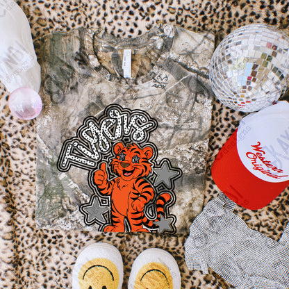 Friendly Mascot Tiger Black Neutral PNG Digital Download Sublimation DTF Print Preppy Colorful Mascot Spirit