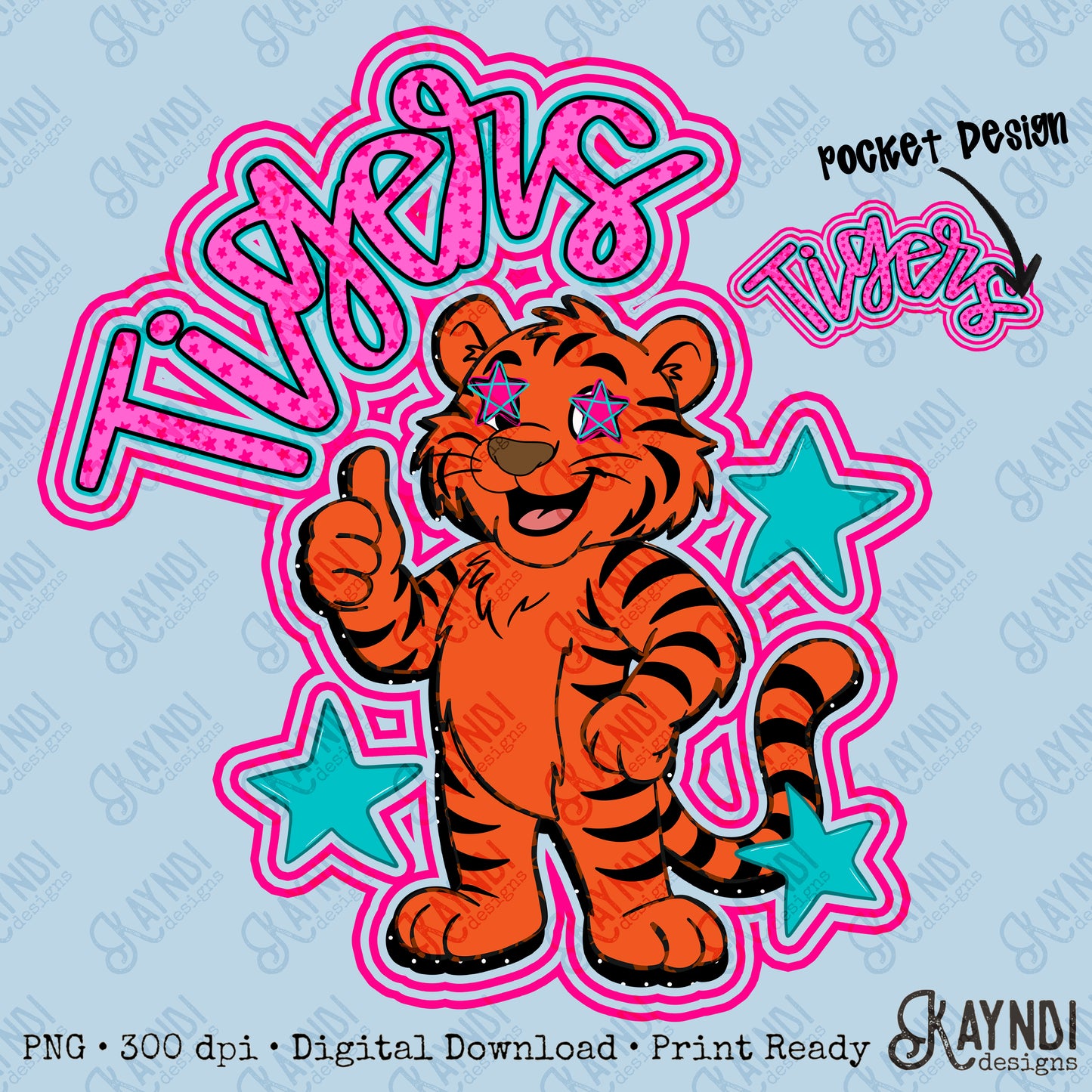 Friendly Mascot Tiger Pink Colorful PNG Digital Download Sublimation DTF Print Preppy Colorful Mascot Spirit