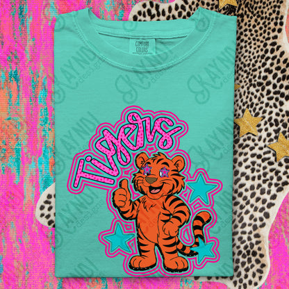 Friendly Mascot Tiger Pink Colorful PNG Digital Download Sublimation DTF Print Preppy Colorful Mascot Spirit