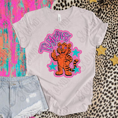 Friendly Mascot Tiger Pink Colorful PNG Digital Download Sublimation DTF Print Preppy Colorful Mascot Spirit