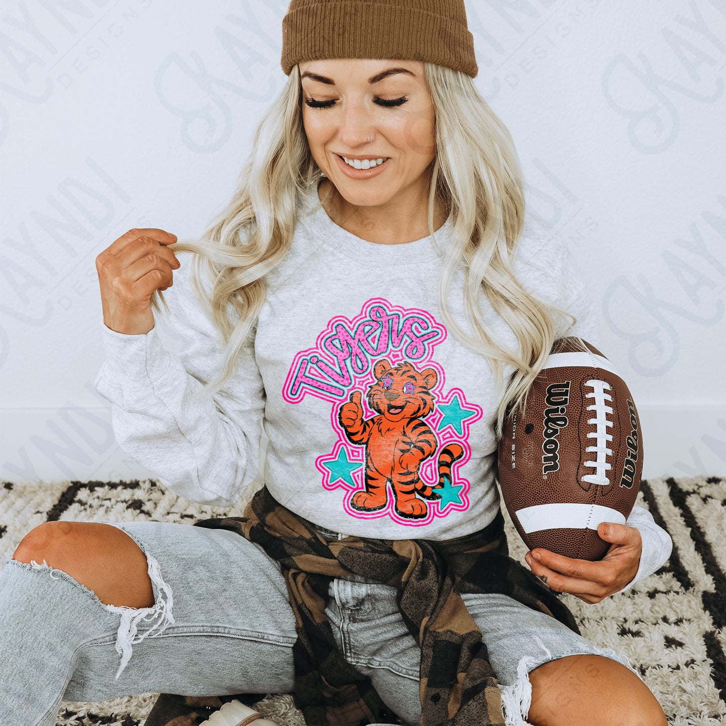 Friendly Mascot Tiger Pink Colorful PNG Digital Download Sublimation DTF Print Preppy Colorful Mascot Spirit