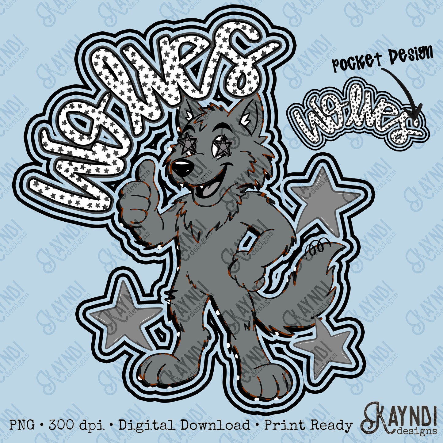 Friendly Mascot Wolf Black Neutral PNG Digital Download Sublimation DTF Print Preppy Colorful Mascot Spirit