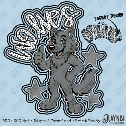 Friendly Mascot Wolf Black Neutral PNG Digital Download Sublimation DTF Print Preppy Colorful Mascot Spirit