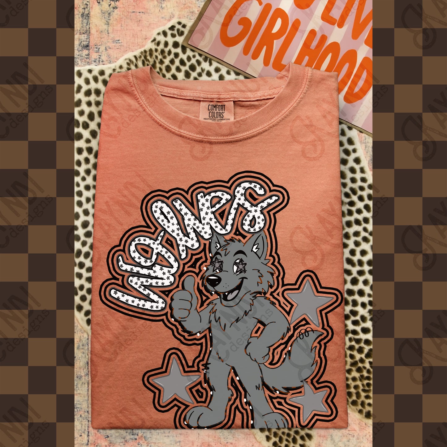 Friendly Mascot Wolf Black Neutral PNG Digital Download Sublimation DTF Print Preppy Colorful Mascot Spirit