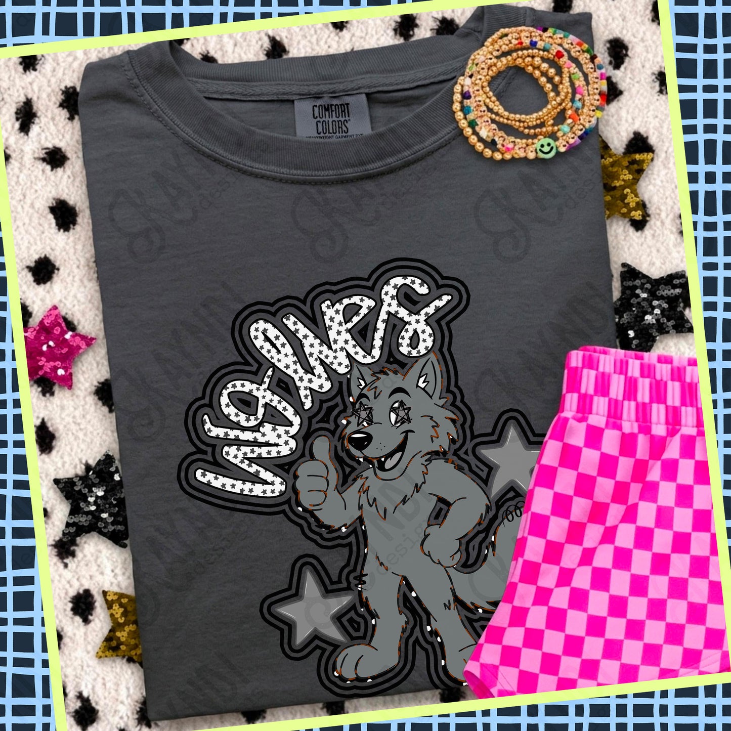 Friendly Mascot Wolf Black Neutral PNG Digital Download Sublimation DTF Print Preppy Colorful Mascot Spirit