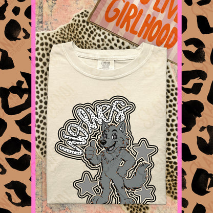 Friendly Mascot Wolf Black Neutral PNG Digital Download Sublimation DTF Print Preppy Colorful Mascot Spirit