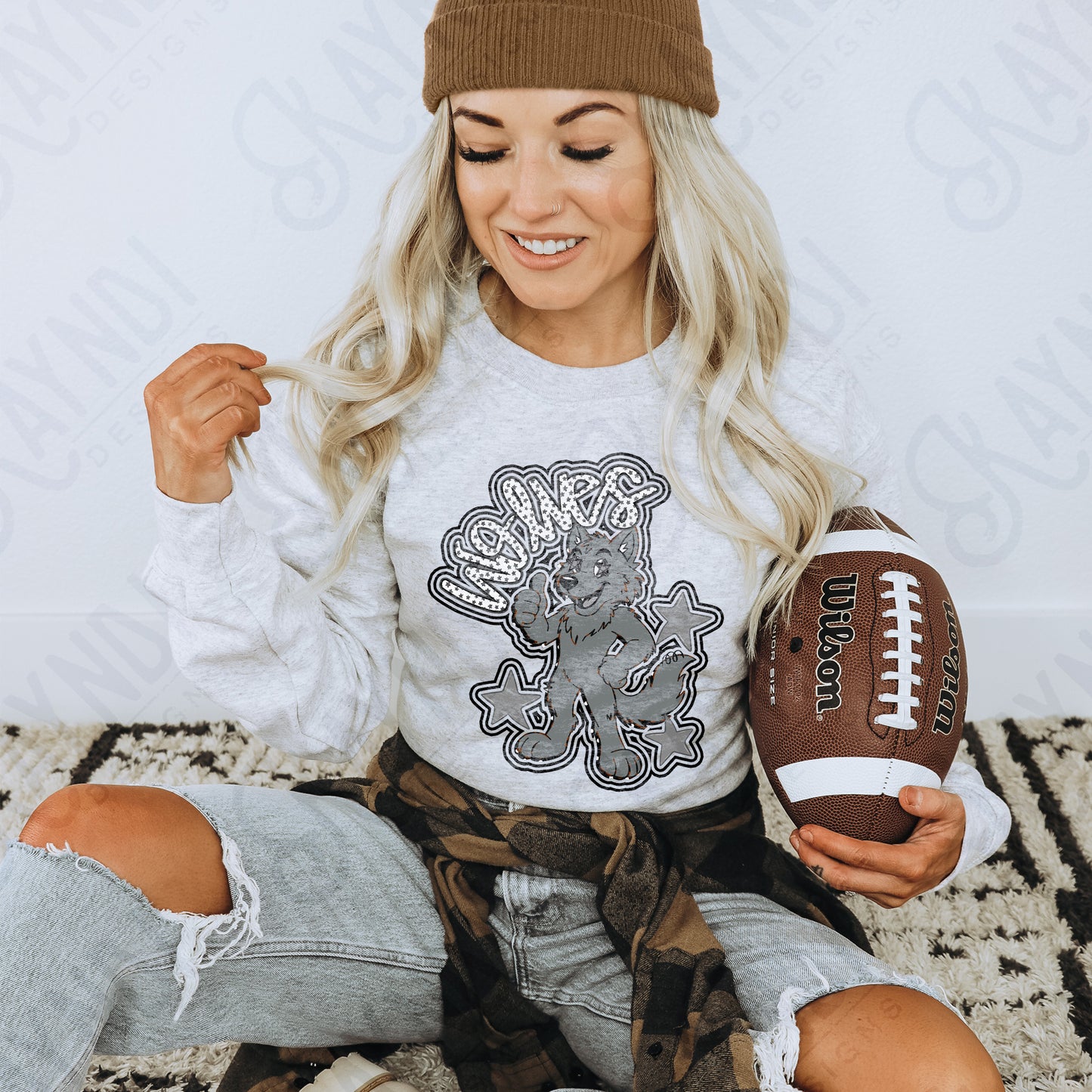 Friendly Mascot Wolf Black Neutral PNG Digital Download Sublimation DTF Print Preppy Colorful Mascot Spirit