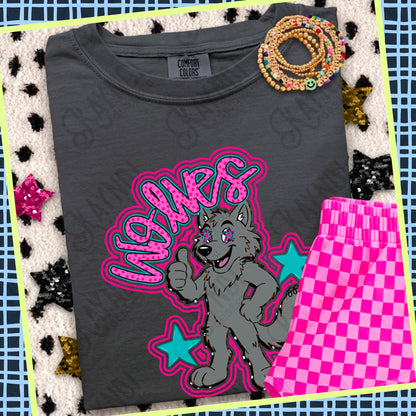 Friendly Mascot Wolf Pink Colorful PNG Digital Download Sublimation DTF Print Preppy Colorful Mascot Spirit