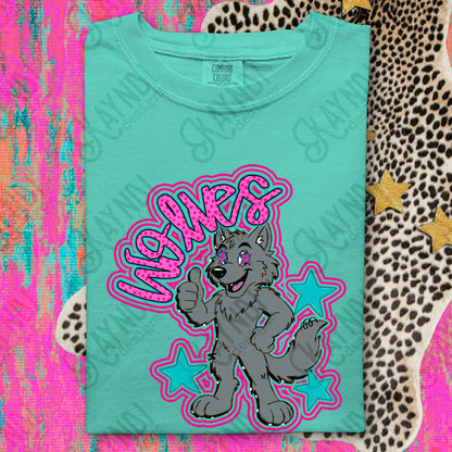 Friendly Mascot Wolf Pink Colorful PNG Digital Download Sublimation DTF Print Preppy Colorful Mascot Spirit