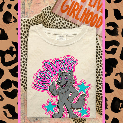 Friendly Mascot Wolf Pink Colorful PNG Digital Download Sublimation DTF Print Preppy Colorful Mascot Spirit