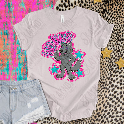 Friendly Mascot Wolf Pink Colorful PNG Digital Download Sublimation DTF Print Preppy Colorful Mascot Spirit