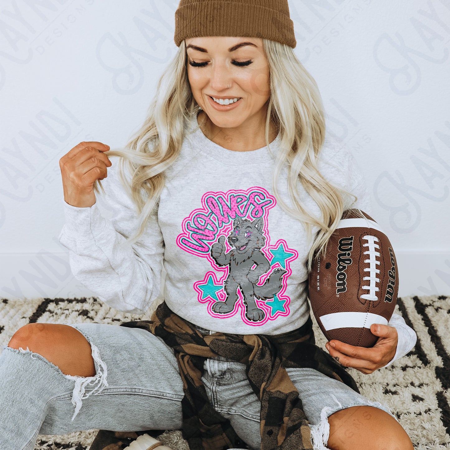 Friendly Mascot Wolf Pink Colorful PNG Digital Download Sublimation DTF Print Preppy Colorful Mascot Spirit