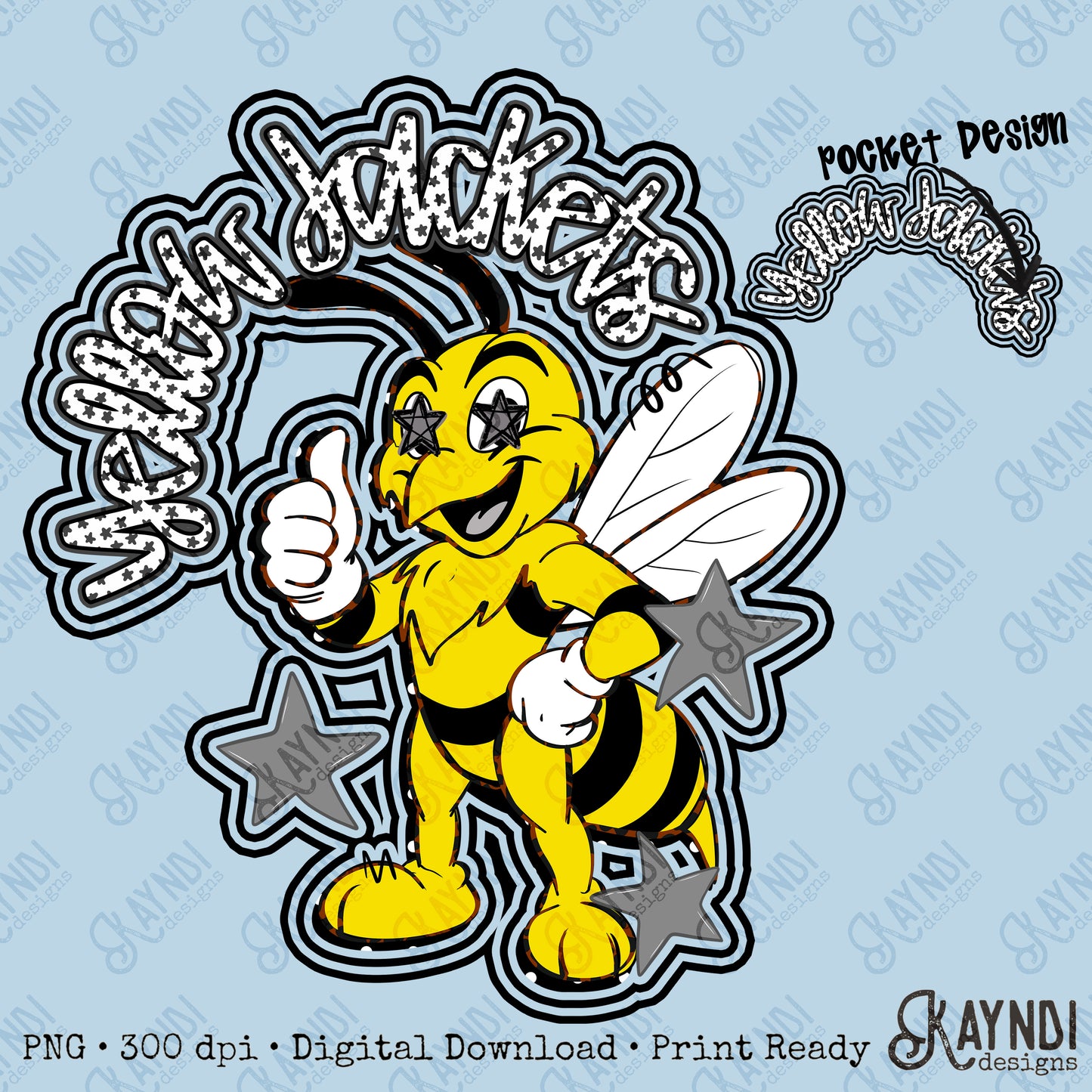 Friendly Mascot Yellow Jacket Black Neutral PNG Digital Download Sublimation DTF Print Preppy Colorful Mascot Spirit